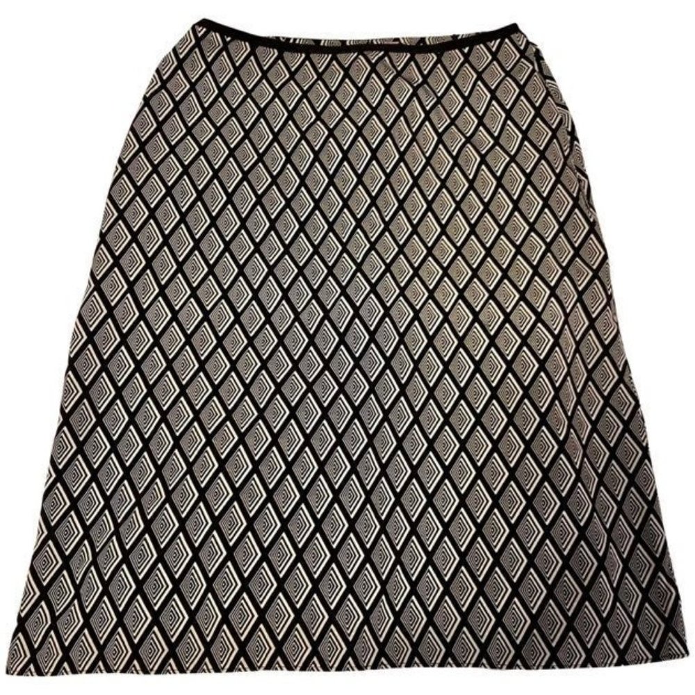 Vintage silky skirt abstract print side zip